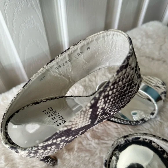 Stuart Weitzman Snakeskin & Silver Chic Strappy Heels | Size 9.5 - Picture 5 of 6